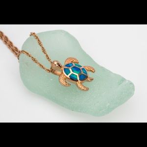 Rose Gold Plated Blue Opal Sea Turtle Necklace